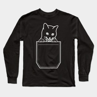 Cute Cat In My Pocket - White Long Sleeve T-Shirt